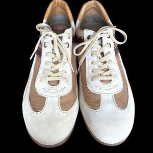 Men's White and Tan Sneakers